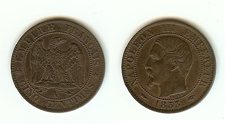5 Centimes Napoléon III 1853A Paris AU+